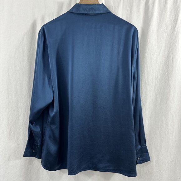 Ravella Milano 100% Silk Blue Round Gold Ball Button Up Shirt Womens Size XXL - Picture 12 of 14